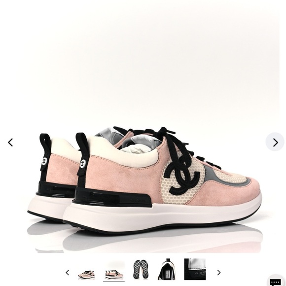 Chanel women Mesh Suede Calfskin Grained Calfskin Womens CC Sneakers 38.5 pink - Picture 2 of 13